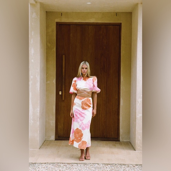 Sabo Bailee‎ Puff Top Women's Size Medium Solstice Pink Floral Wrap Tie NWOT - Picture 5 of 13